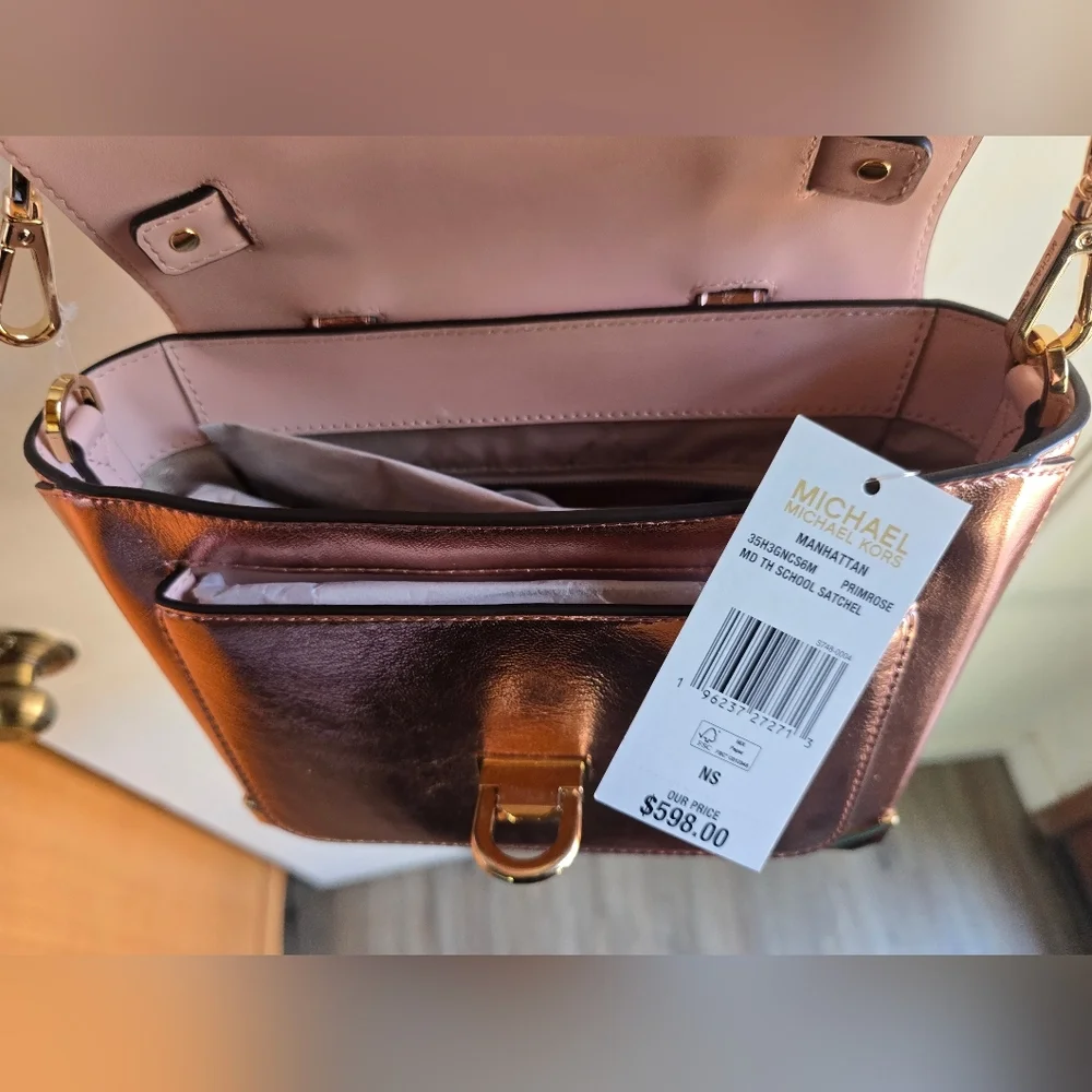 Michael Kors Manhatten Metallic Rose Gold Handbag NWT